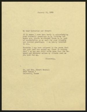 [Letter from I. H Kempner to Katharine and Edward Randall, January 28, 1963]