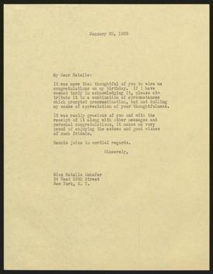 [Letter from I. H. Kempner to Miss Natalie Schafer, January 29, 1963]