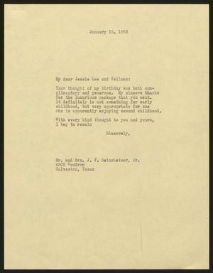 [Letter from I. H. Kempner to Jessie Lee and Fellman Seinsheimer, Jr., January 15, 1963]