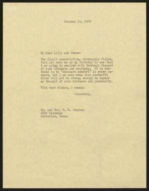 [Letter from I. H. Kempner to Lilly and Steve, January 15, 1963]