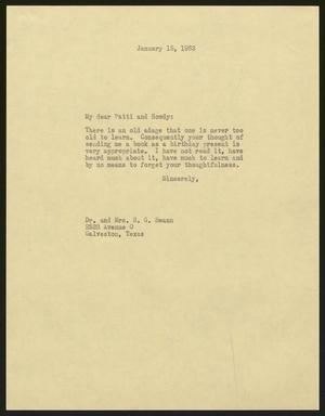 [Letter from I. H. Kempner to Patti and Howdy Swann, January 15, 1963]