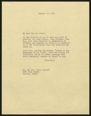 [Letter from I. H. Kempner to Ida and Alvin Scharff, January 18, 1963]