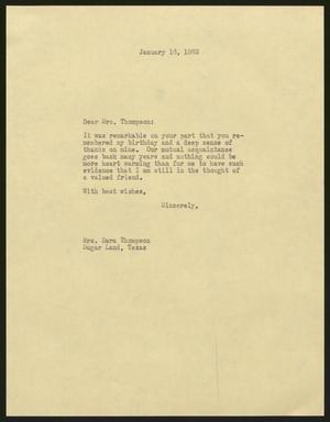 [Letter from I. H. Kempner to Mrs. Sara Thompson, January 16, 1963]