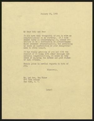 [Letter from I. H. Kempner to Judy and Ben Wyker, January 29, 1963]