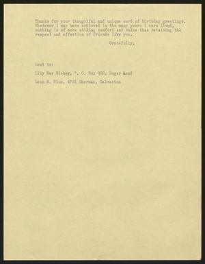 [Letter from I. H. Kempner to Lily Mae Hickey and Leon M. Blum, ~1963]