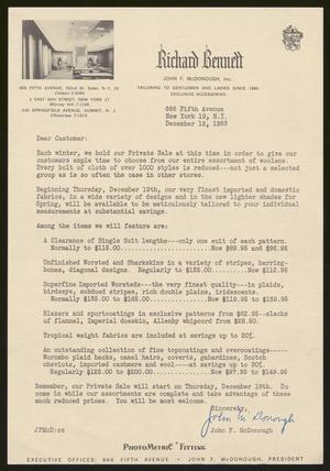 [Letter from John F. McDonough of Richard Bennett to a customer, December 12, 1963]