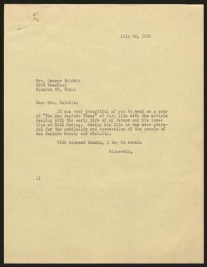 [Letter from Isaac H. Kempner to George Baldwin, July 23, 1963]