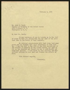 [Letter from I. H. Kempner to Mr. Arch N. Booth, February 4, 1963]