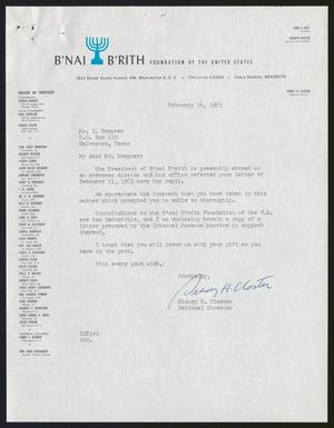 [Letter from B'nai B'rith to I. H. Kempner, February 14, 1963]