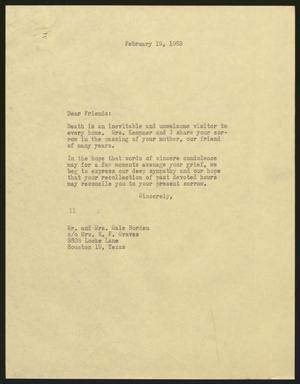 [Letter from I. H. Kempner to Mr. and Mrs. Gale Borden, February 19, 1963]