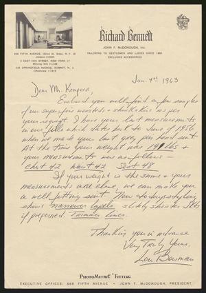 [Letter from Louis Bowman from Richard Bennett to I. H. Kempner, January 4, 1963]