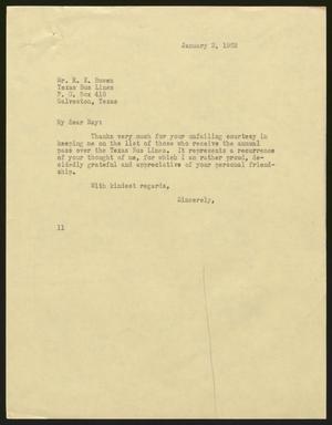 [Letter from Isaac H. Kempner to R. E. Bowen, January 2, 1963]