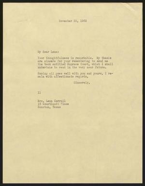 [Letter from Isaac H. Kempner to Lena Carroll, November 25, 1963]