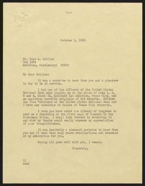 [Letter from I. H. Kempner to Ross A. Collins, October 1, 1963]
