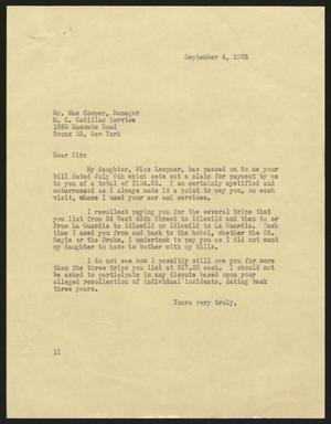 Primary view of object titled '[Letter from I. H. Kempner to Mac Cooper, September 4, 1963]'.