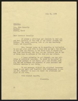 [Letter from I. H. Kempner to Governor John Connally, July 31, 1963]