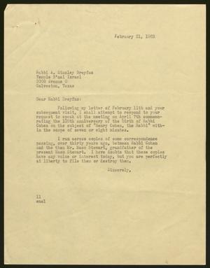 [Letter from Isaac H. Kempner to Stanley Dreyfus, February 21, 1963]