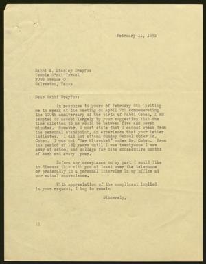 [Letter from Isaac H. Kempner to A. Stanley Dreyfus, February 11, 1963]