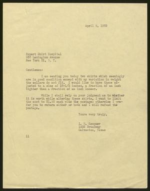 [Letter from Isaac H. Kempner to Expert Shirt Hospital, April 8, 1963]
