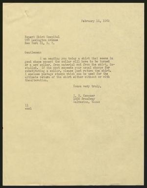 [Letter from Isaac H. Kempner to Expert Shirt Hospital, February 15, 1963]