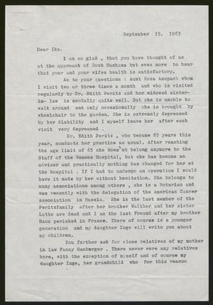 [Letter from Erich Freund to I. H. Kempner, September 15, 1963]