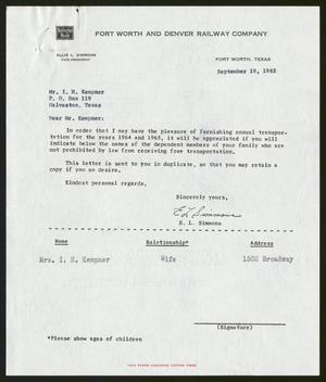 [Letter from H. L. Simmons to I. H. Kempner , September 19, 1963]