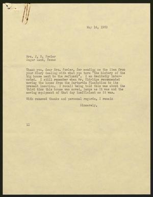 [Letter from Isaac H. Kempner to J. B. Fowler, May 14, 1963]