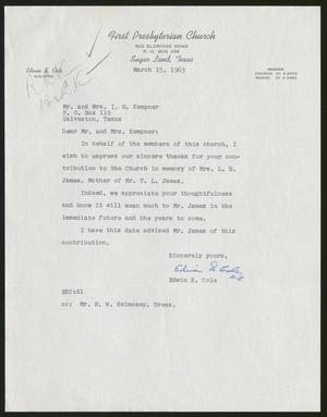 [Letter from Edwin S. Cole to Mr. and Mrs. I. H. Kempner, March 15, 1963]