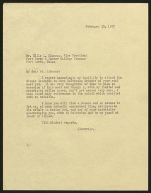 [Letter from Isaac H. Kempner to Ellis L. Simmons, February 16, 1963]