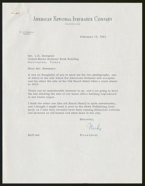 [Letter from R. A. Furbush to Isaac H. Kempner, February 15, 1963]
