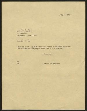 [Letter from Harris Leon Kempner to Mr. John D. Hyatt, July 28, 1967]