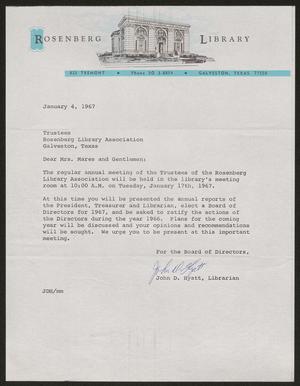 Primary view of object titled '[Letter from John D. Hyatt, January 4, 1967]'.