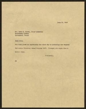 [Letter from Harris Leon Kempner to Mr. John D. Hyatt, June 18, 1968]