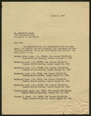 [Letter from Robert Lee Kempner to Mr. MacDonald Lynch, March 8, 1965]