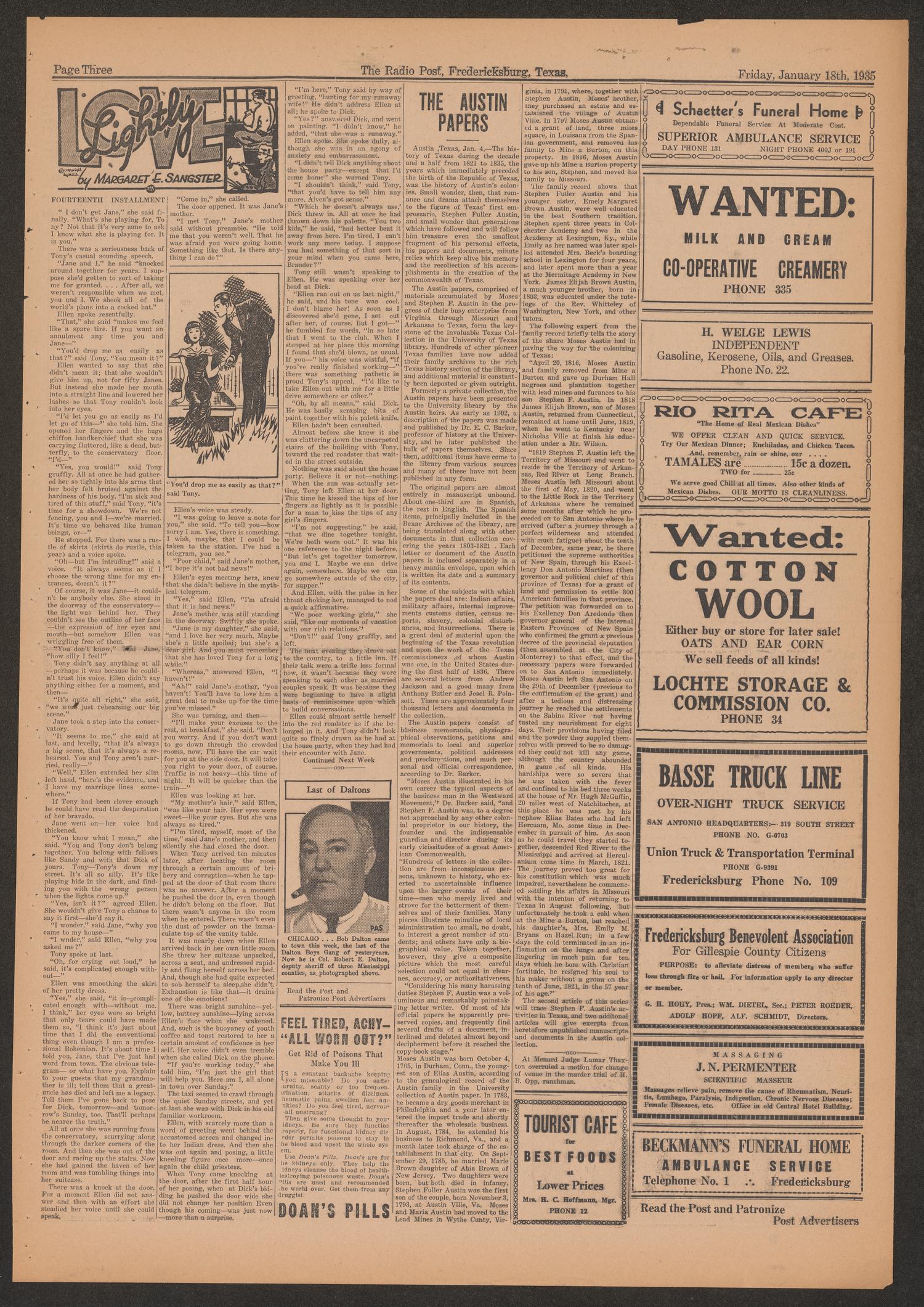 The Radio Post (Fredericksburg, Tex.), Vol. 13, No. 19, Ed. 1 Friday, January 18, 1935
                                                
                                                    [Sequence #]: 3 of 6
                                                