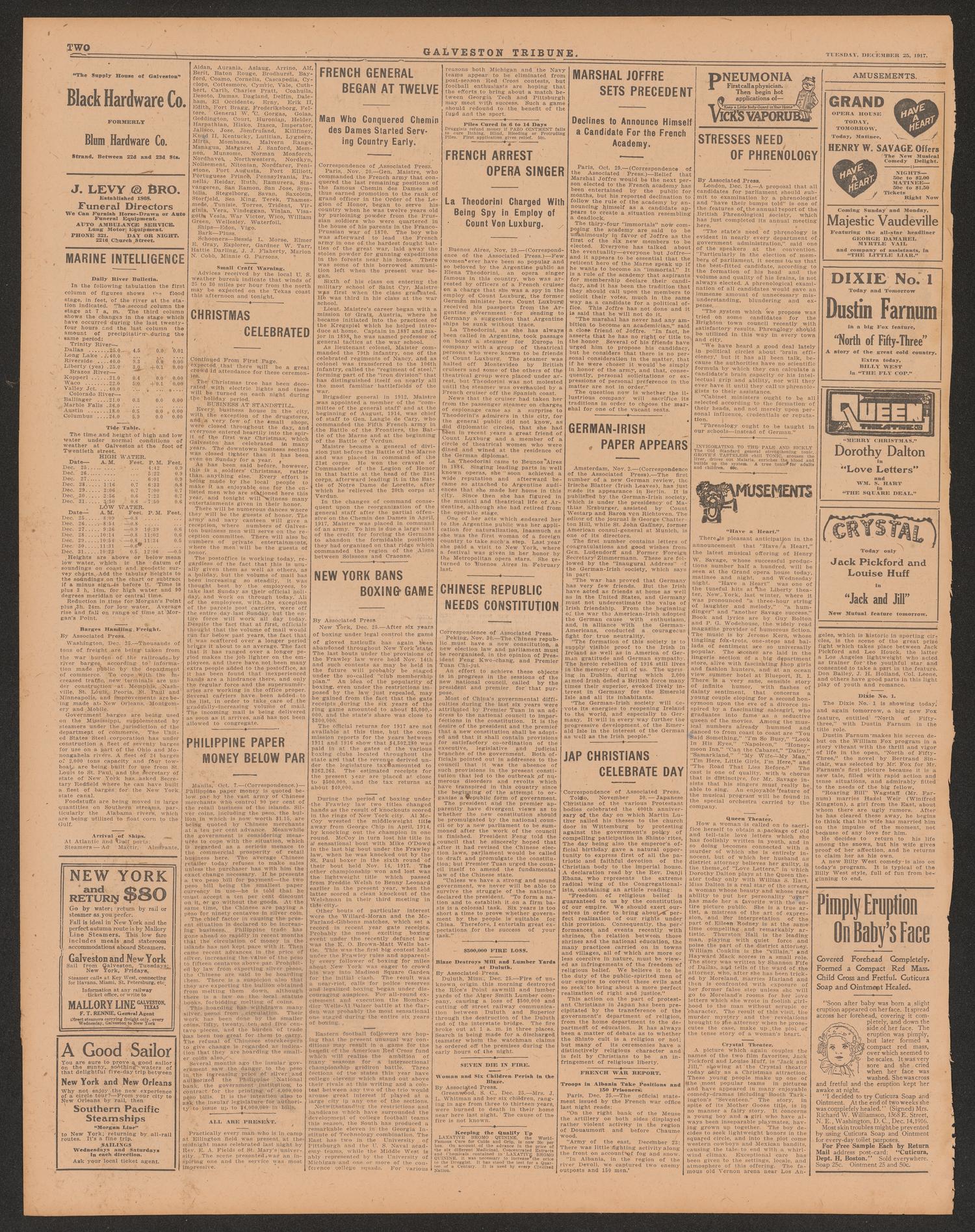 Galveston Tribune. (Galveston, Tex.), Vol. 38, No. 25, Ed. 1 Tuesday, December 25, 1917
                                                
                                                    [Sequence #]: 2 of 12
                                                