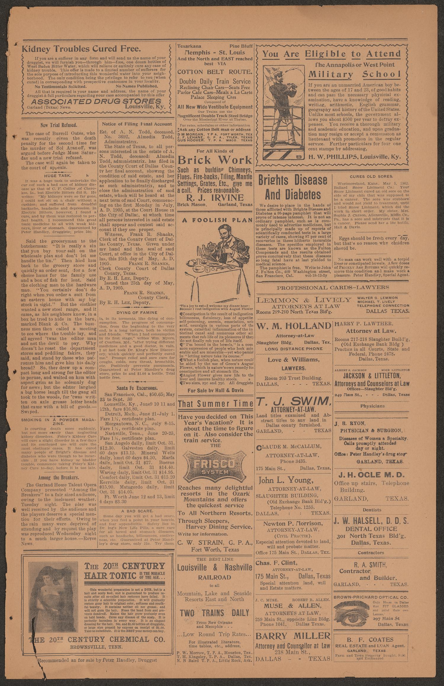 Garland News. (Garland, Tex.), Vol. 19, No. 9, Ed. 1 Friday, June 9, 1905
                                                
                                                    [Sequence #]: 5 of 8
                                                