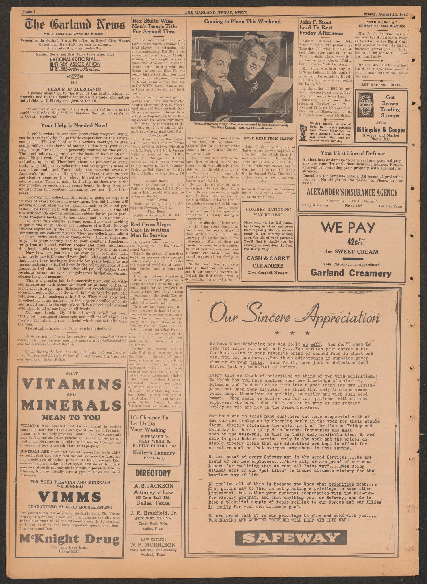 The Garland News (Garland, Tex.), Vol. 55, No. 20, Ed. 1 Friday, August 14, 1942
                                                
                                                    [Sequence #]: 4 of 8
                                                