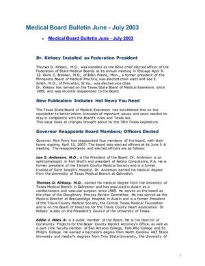 Texas Medical Board Bulletin, June-July 2003