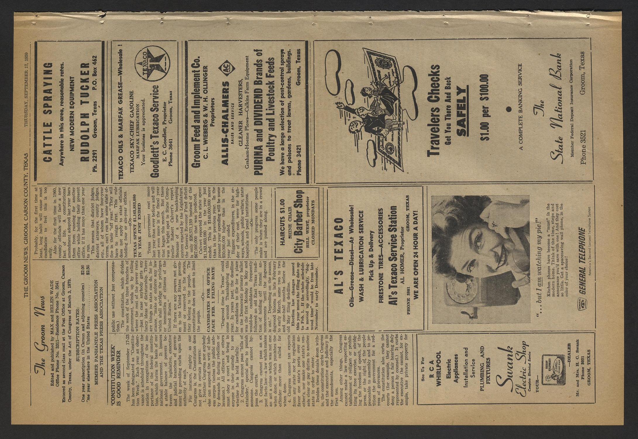 The Groom News (Groom, Tex.), Vol. 34, No. 29, Ed. 1 Thursday, September 17, 1959
                                                
                                                    [Sequence #]: 2 of 8
                                                