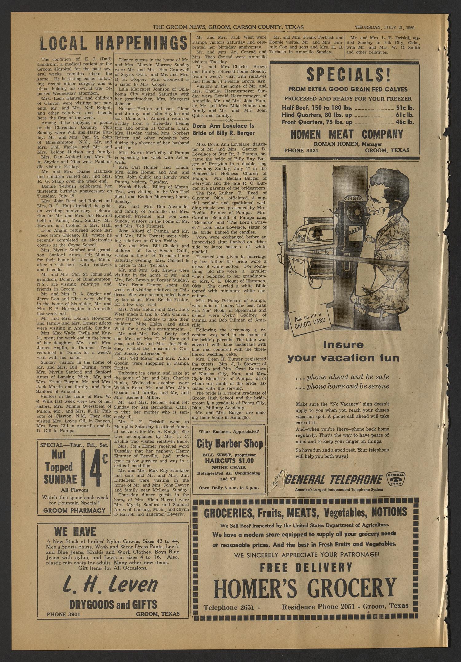 The Groom News (Groom, Tex.), Vol. 35, No. 21, Ed. 1 Thursday, July 21, 1960
                                                
                                                    [Sequence #]: 8 of 8
                                                