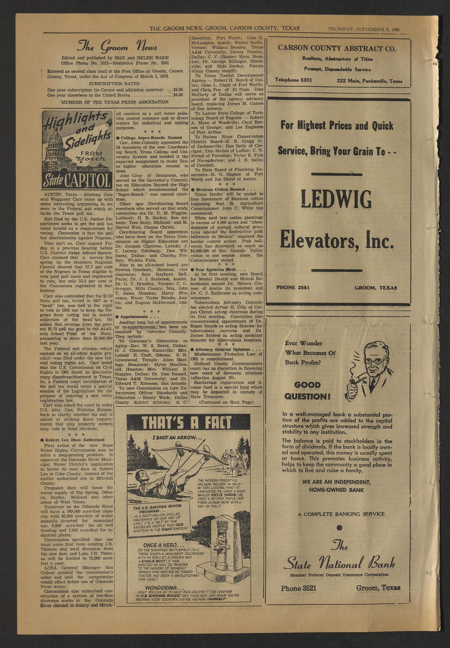 The Groom News (Groom, Tex.), Vol. 40, No. 28, Ed. 1 Thursday, September 9, 1965
                                                
                                                    [Sequence #]: 2 of 8
                                                