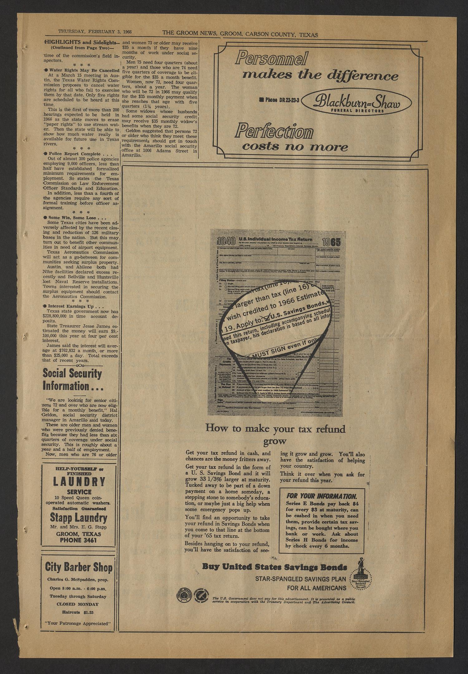 The Groom News (Groom, Tex.), Vol. 40, No. 49, Ed. 1 Thursday, February 3, 1966
                                                
                                                    [Sequence #]: 3 of 8
                                                