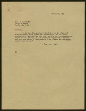 [Letter from Isaac H. Kempner to R. H. M. Associates, February 8, 1956]