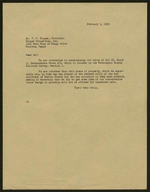 [Letter from Isaac H. Kempner to V. P. Ringer, February 3, 1956]