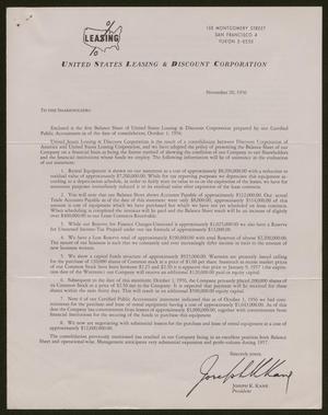 [Letter from United States Leasing and Discount Corporation - November 20, 1956]