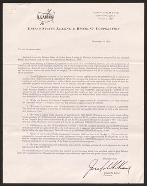 [Letter from United States Leasing and Discount Corporation - November 20, 1956]