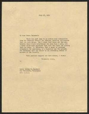 [Letter from Isaac H. Kempner to Irving F. Reichert, July 27, 1956]