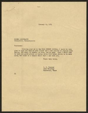 [Letter from Isaac H. Kempner to Rhodes Shirtmaker, January 13, 1954]