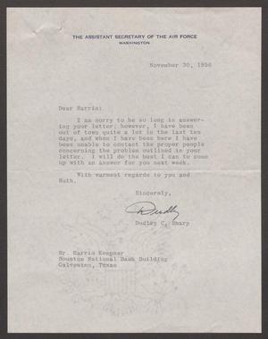 [Letter from Dudley C. Sharp to Harris L. Kempner, November 30, 1956]